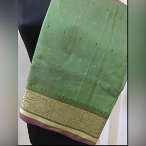 Light Green Paper Silk Sari With Brocade Border